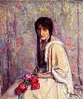 A Girl Holding Flowers by Albert Roelofs